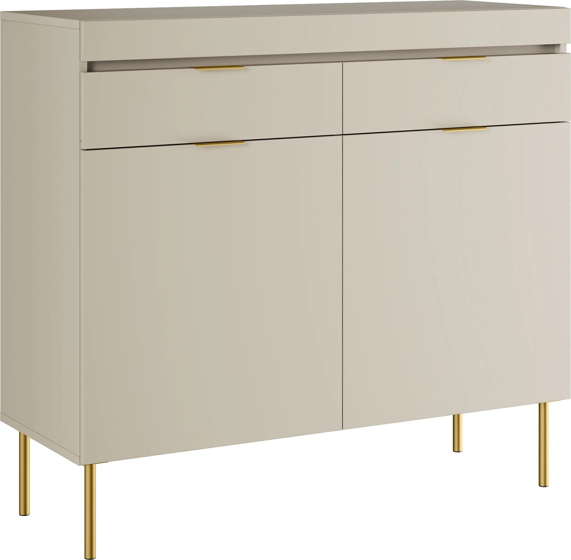 Dvojdverová komoda Sentia 105 cm s dvoma zásuvkami - kašmír / zlatá