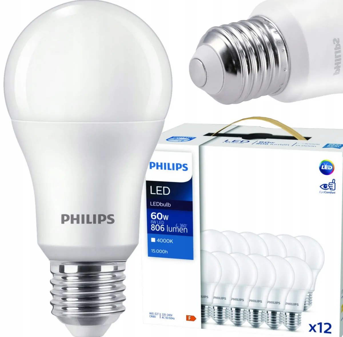 12x LED žiarovka Philips E27 - 8W - 806lm - 4000K