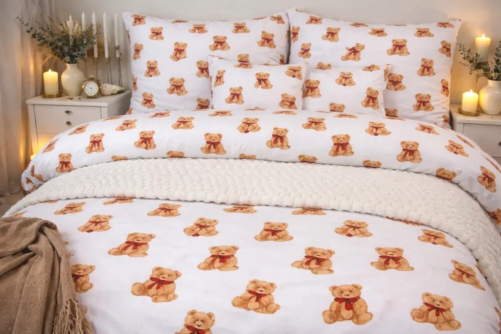 INTERMEDIC SK Posteľné obliečky Mackovia s mašličkou 140x200/70x90 cm – Bavlna, Zips