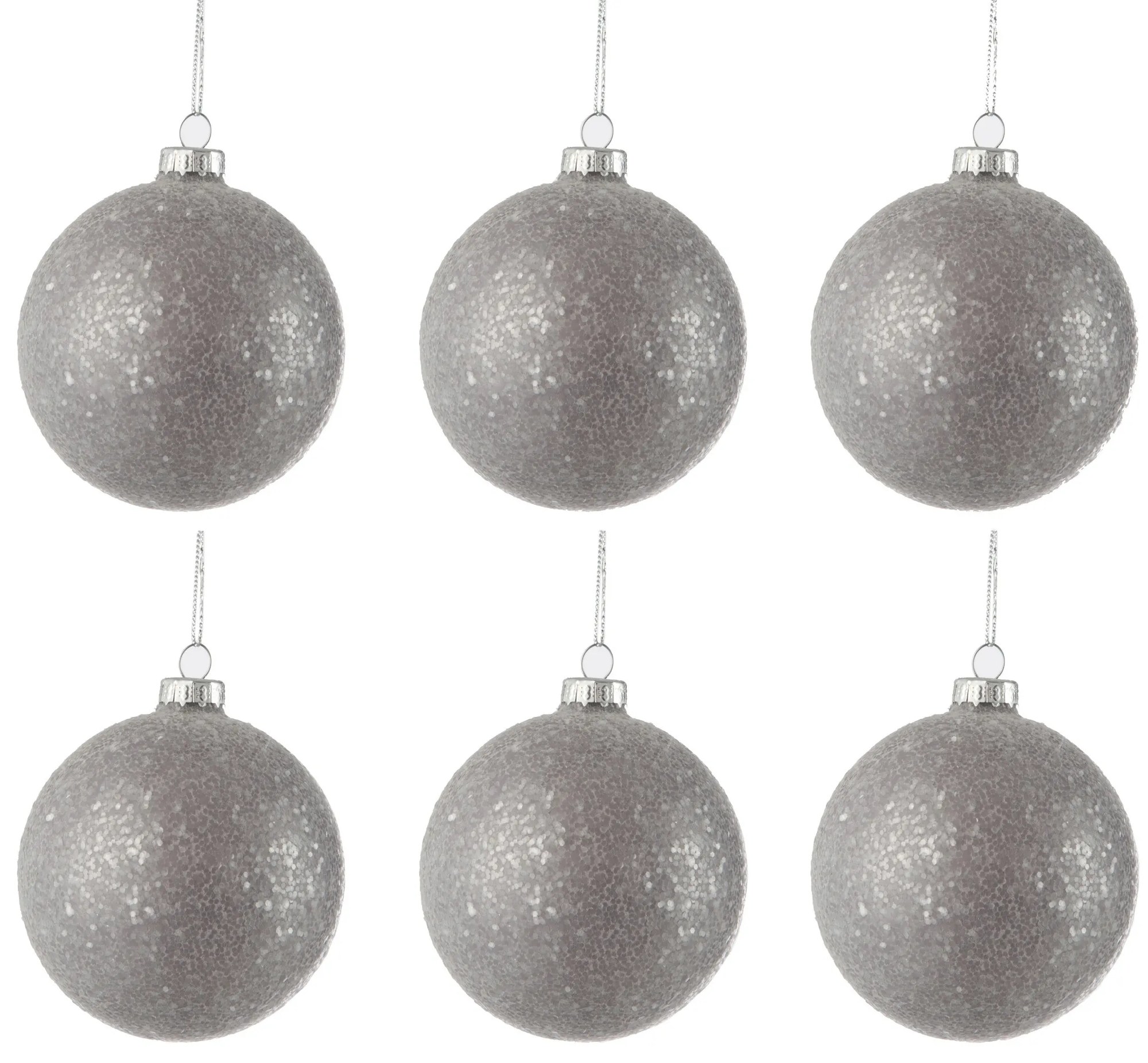 Sada šedých vianočných gulí s flitrami (6 ks) - 8 * 8 * 8 cm