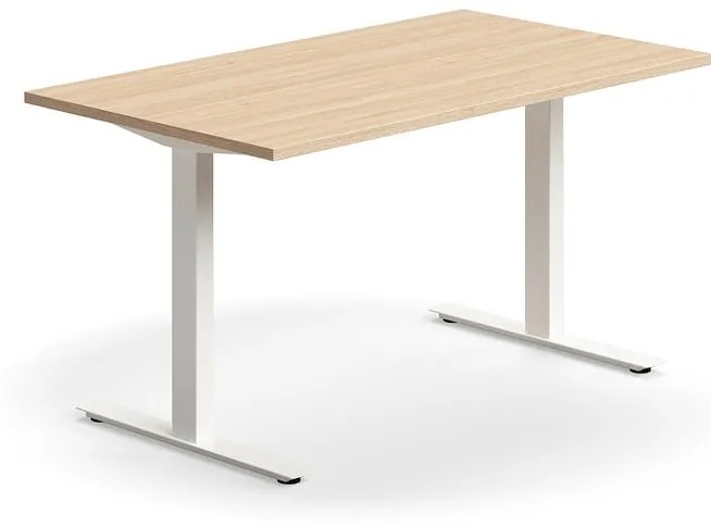 Kancelársky stôl QBUS, rovný, 1400x800 mm, T-rám, biely rám, dub