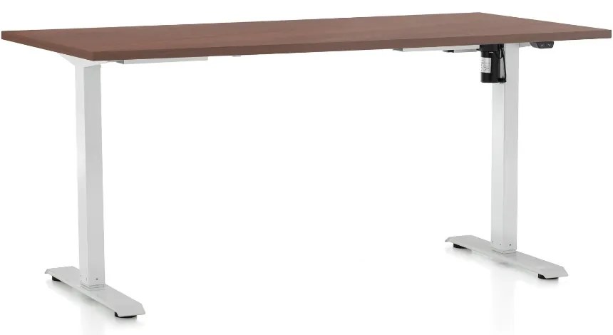 Výškovo nastaviteľný stôl OfficeTech A, 160 x 80 cm, biela podnož, orech