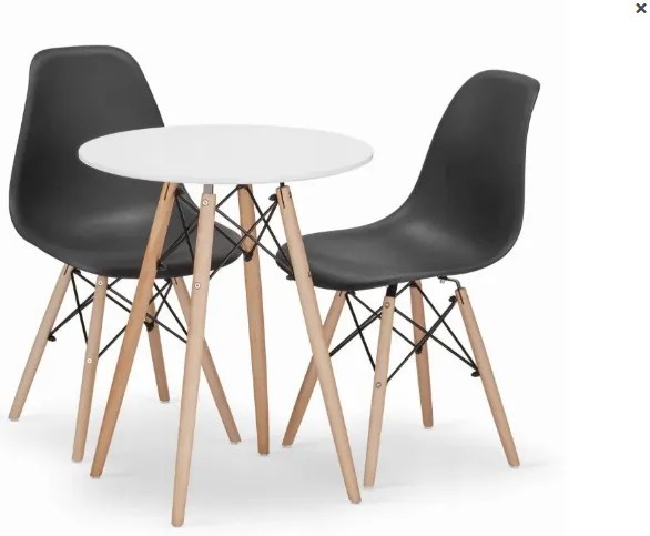 Jedálenská zostava TODI 60cm okrúhly stolový set biely + 2 stoličky OSAKA čierne
