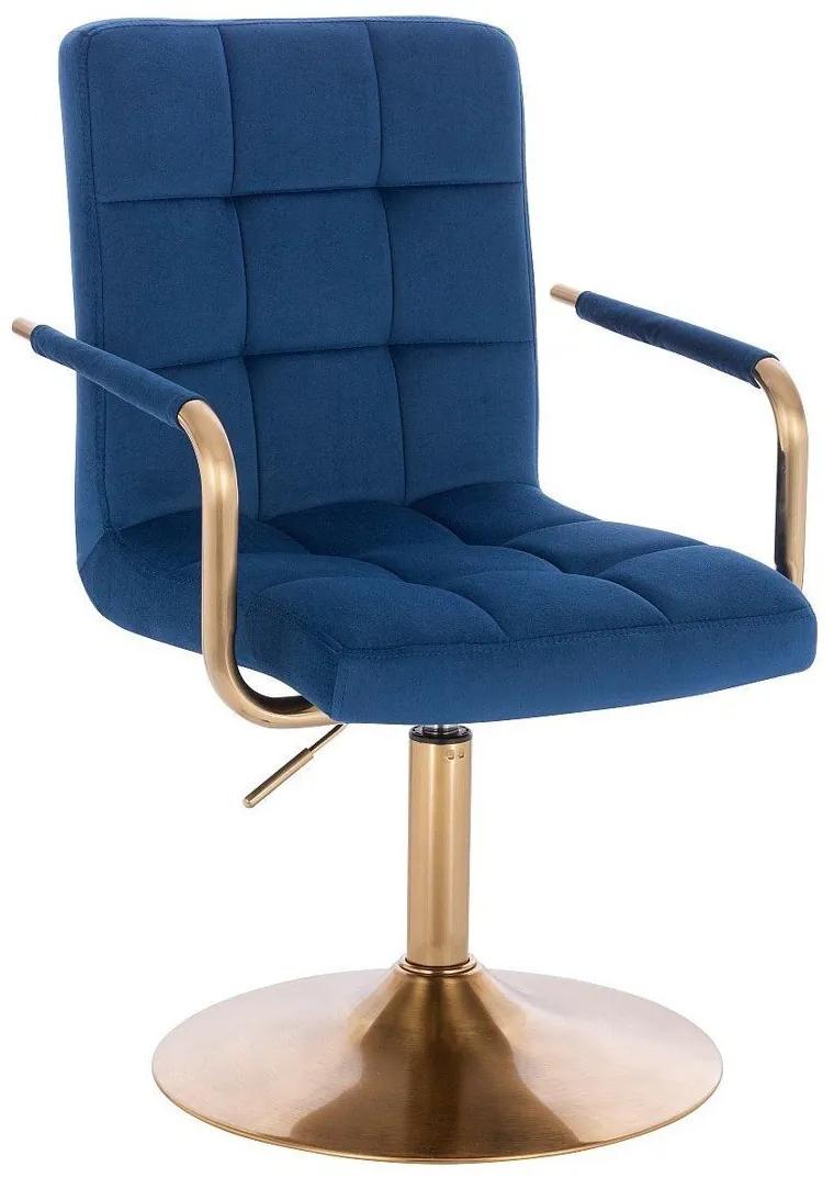 LuxuryForm DESIGN Stolička VERONA GOLD VELUR na zlatom tanieri - modrá