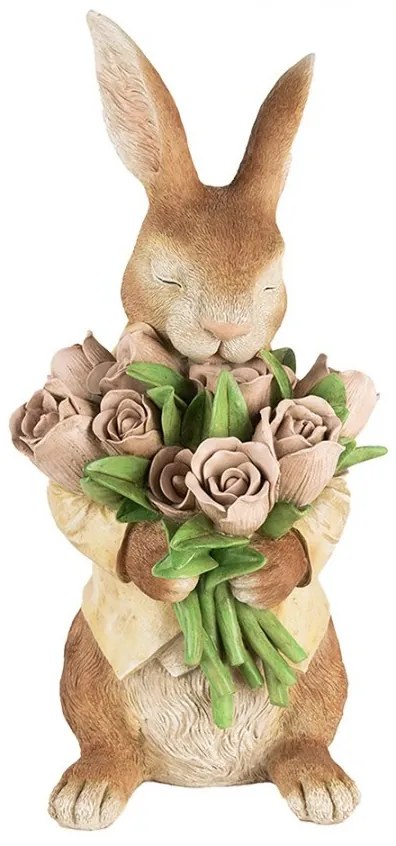Dekorácia hnedý králik s kyticou tulipánov - 19*23*39 cm Dekorácia hnedý králik s kyticou tulipánov - 19*23*39 cm