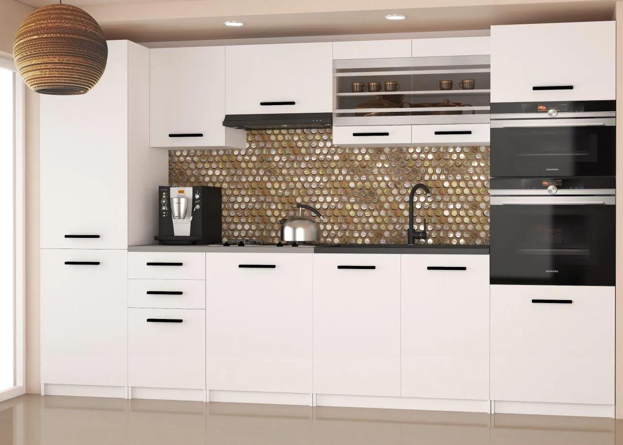 Kuchynská linka Belini 300 cm biely mat s pracovnou doskou Syntka2 TOR SYNTKA2/7/WT/WT/0/B1