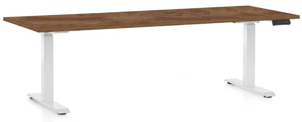 Výškovo nastaviteľný stôl OfficeTech C, 200 x 80 cm, biela podnož, dub silverjack