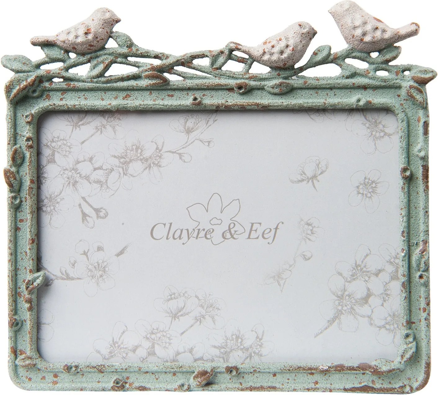 Zelený kovový vintage fotorámček s vtáčikmi - 14 * 2 * 12 cm / 13 * 9 cm