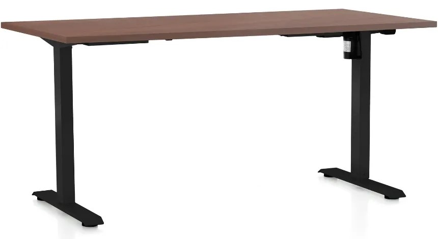 Výškovo nastaviteľný stôl OfficeTech A, 160 x 80 cm, čierna podnož, orech