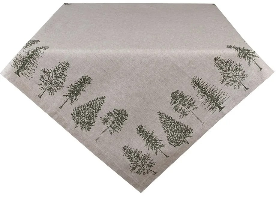 Béžový bavlnený obrus so stromčekmi Natural Pine Trees - 150*250 cm