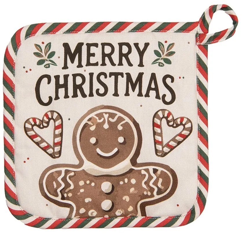 Béžová bavlnená chňapka podložka s perníčkami Gingerbread Magic - 20*20 cm