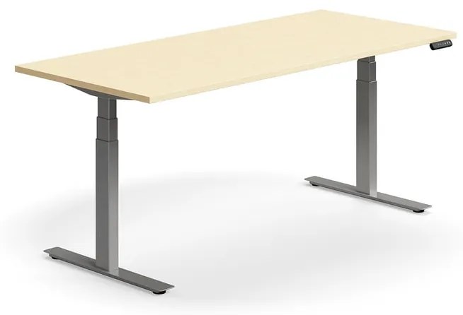 Výškovo nastaviteľný stôl QBUS, rovný, 1800x800 mm, strieborný rám, breza