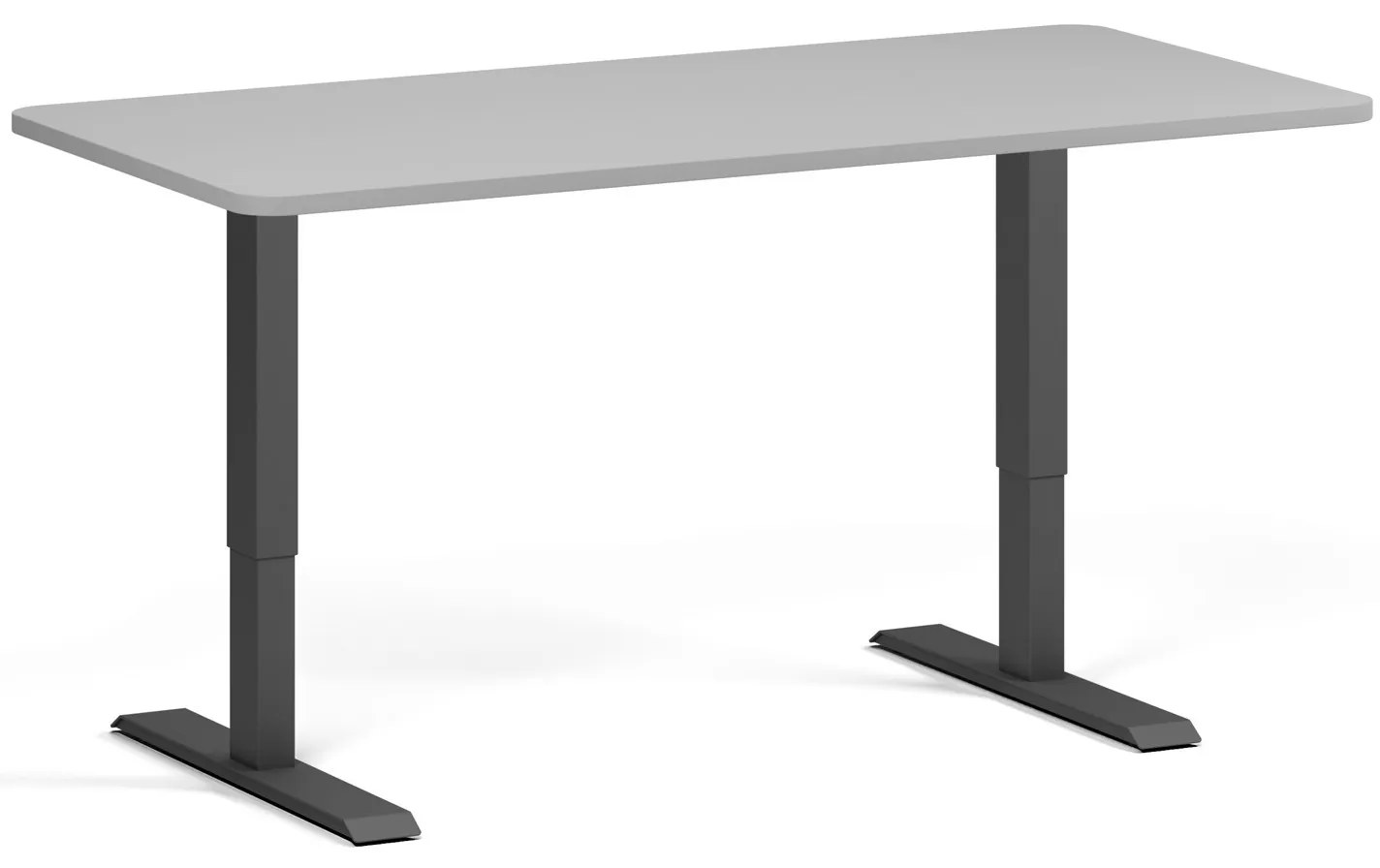 Výškovo nastaviteľný stôl, 160x80 cm, 1 motor, zaoblené rohy, čierna podnož, sivá