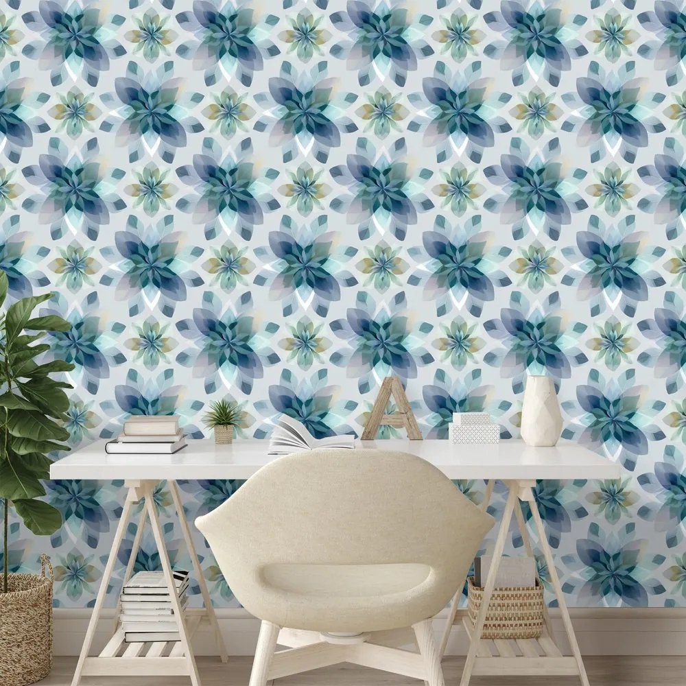 Tapeta modré akvarelové kvety