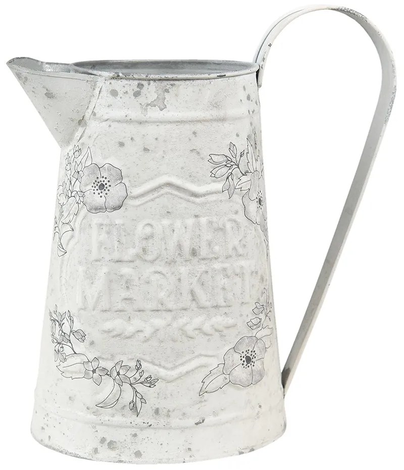 Biely antik plechový dekoratívny džbán Flower Market - 16*12*22 cm