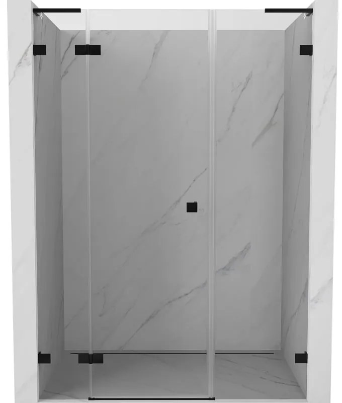 Mexen Lunar L, výklopné sprchové dvere ľavé 150 cm, číre sklo, čierny profil, 834SL-150-050-70-00-L