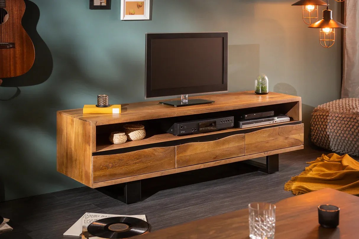 TV komoda Mammut 160 cm – masívne akáciové drevo, medový odtieň