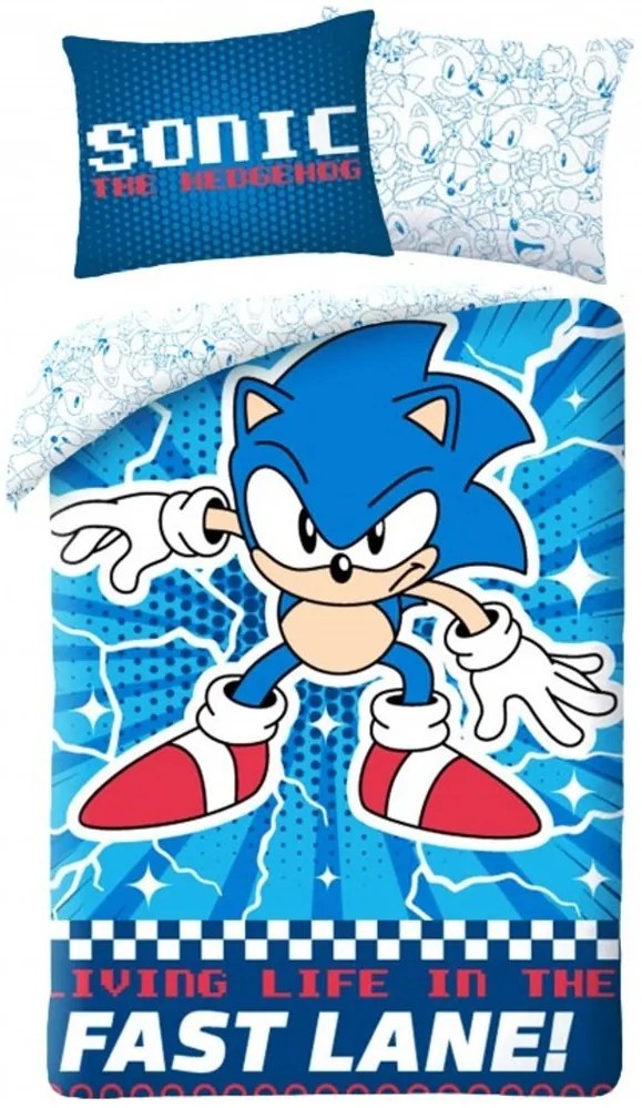Súprava posteľnej bielizne Ježko Sonic - motív Fast lane - 100% bavlna - 70 x 90 cm + 140 x 200 cm