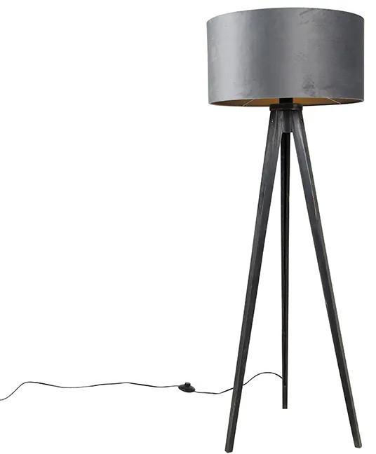 Stojaca lampa trojnožka čierna so sivým tienidlom 50 cm - Tripod Classic