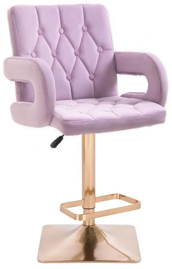 LuxuryForm DESIGN Barová stolička BOSTON VELUR na zlatej hranatej podstave - levanduľa