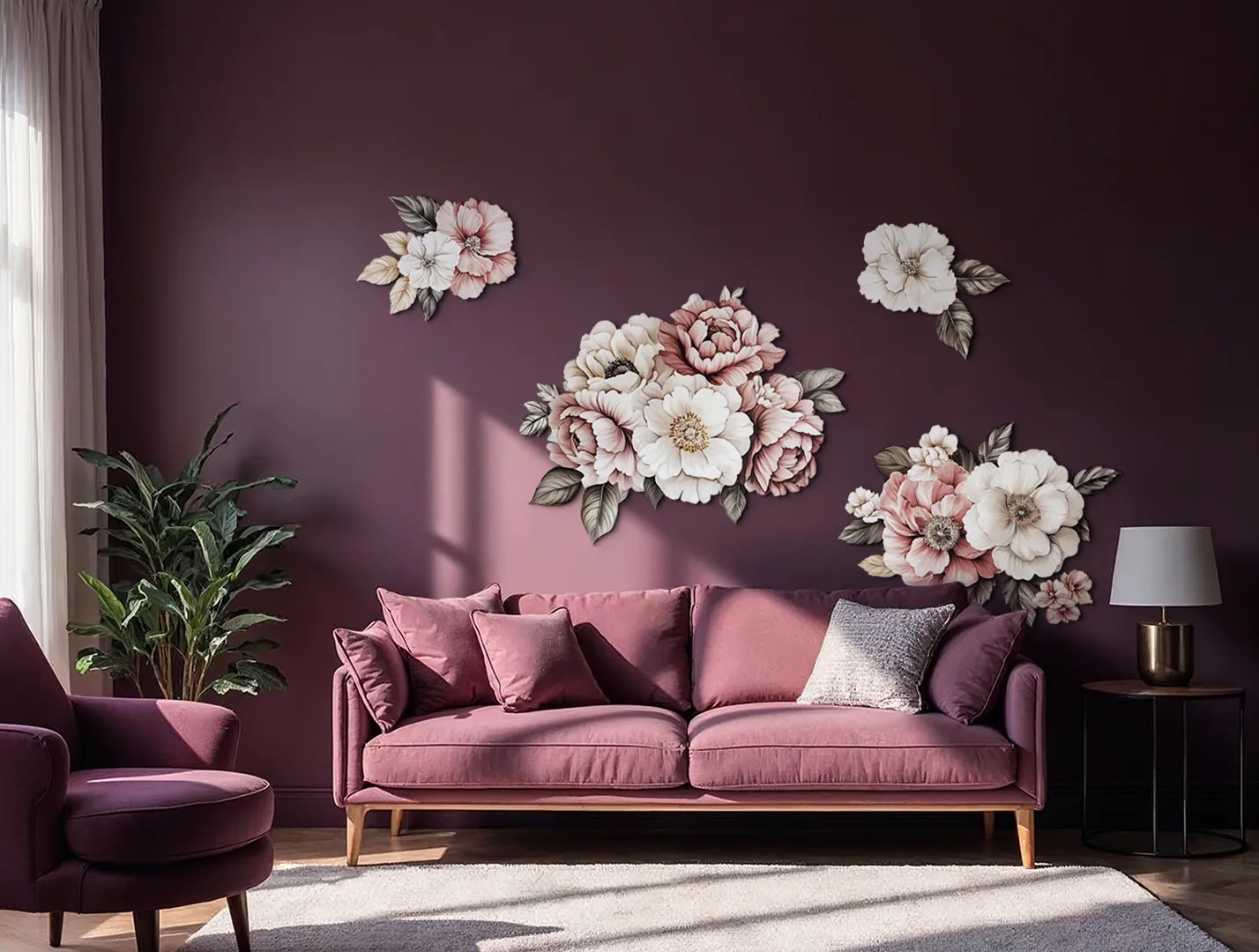 drevko | Obraz Ružovo-biele kvety 435 x 64 cm drevko | Obraz Ružovo-biele kvety 435 x 64 cm