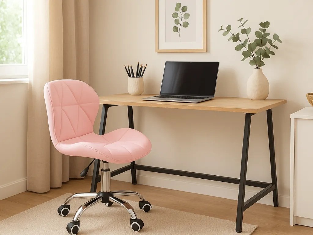 Set do pracovne stôl TAYLOR SONOMA 100x50 cm + kreslo AVOLA z eko kože ružové