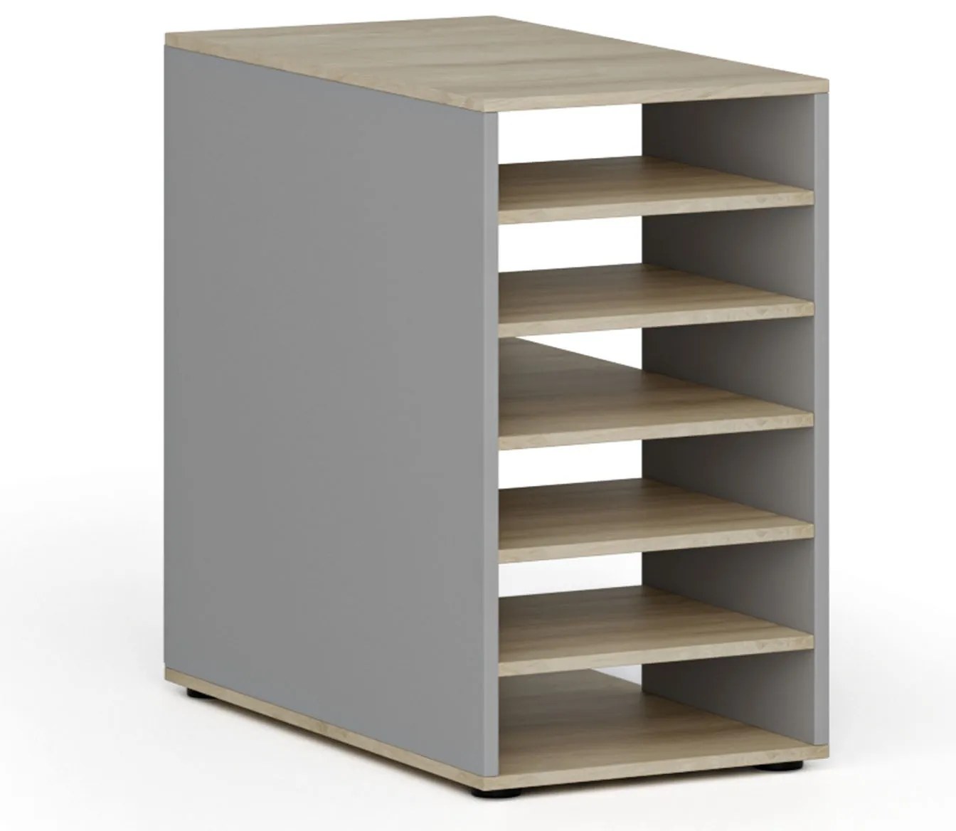 Prístavná policová skrinka k pracovnému stolu PRIMO GRAY, pravá, sivá/dub prírodný