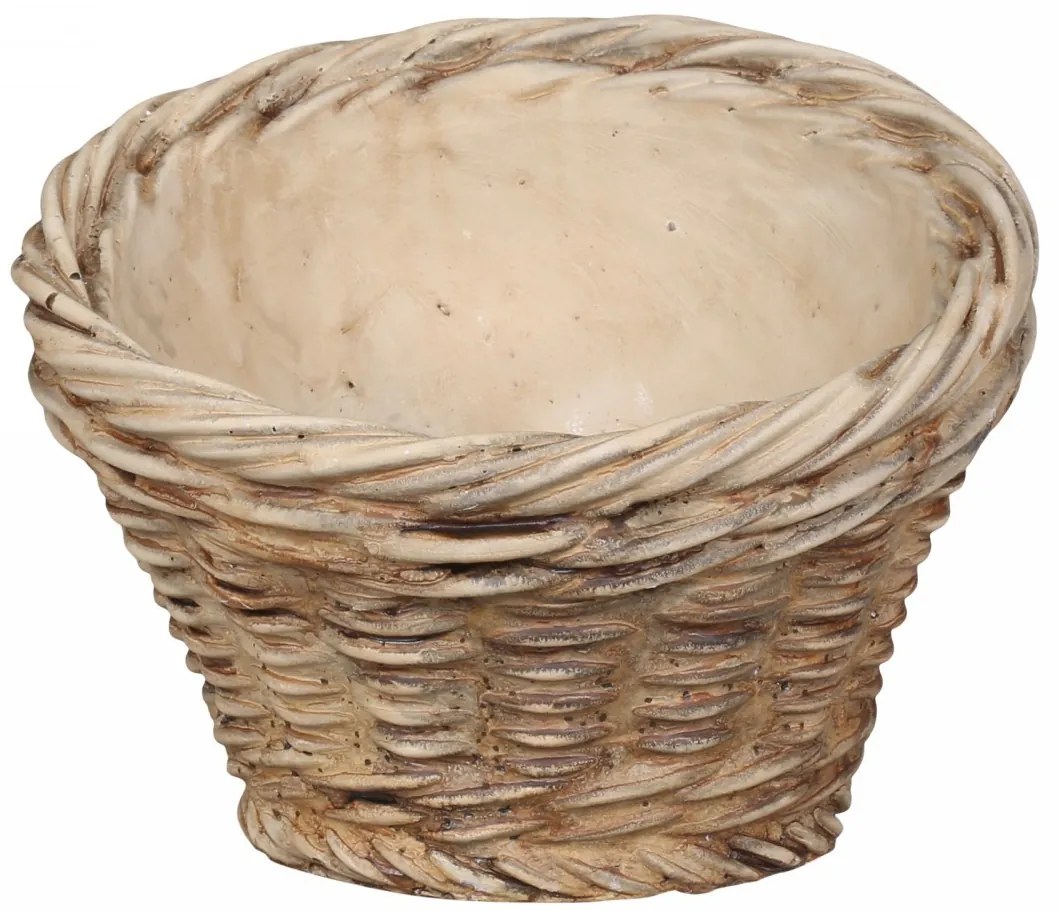 Hnedý šikmý obal na kvetináč s prúteným vzorom Corte - Ø 14*11,5cm