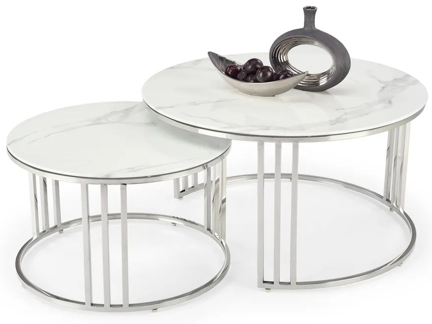 Konferenčný stolík Mercury 2, biela / strieborná