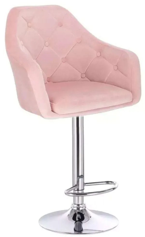 LuxuryForm DESIGN Barová stolička ANDORA VELUR na striebornom tanieri - svetlo ružová