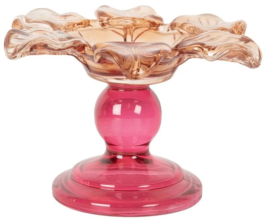 Ružový sklenený svietnik kvetina Colorful Garden - Ø 14*9 cm