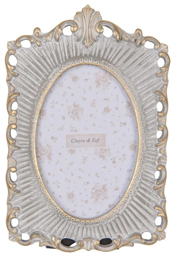 Šedo-zlatý antik fotorámik zdobený kvetmi - 15*2*23 cm / 10*15 cm