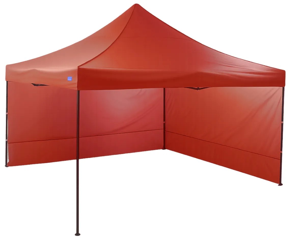 Rýchlorozkladací nožnicový stan 4x4m – oceľový, Červená, 2 bočné plachty