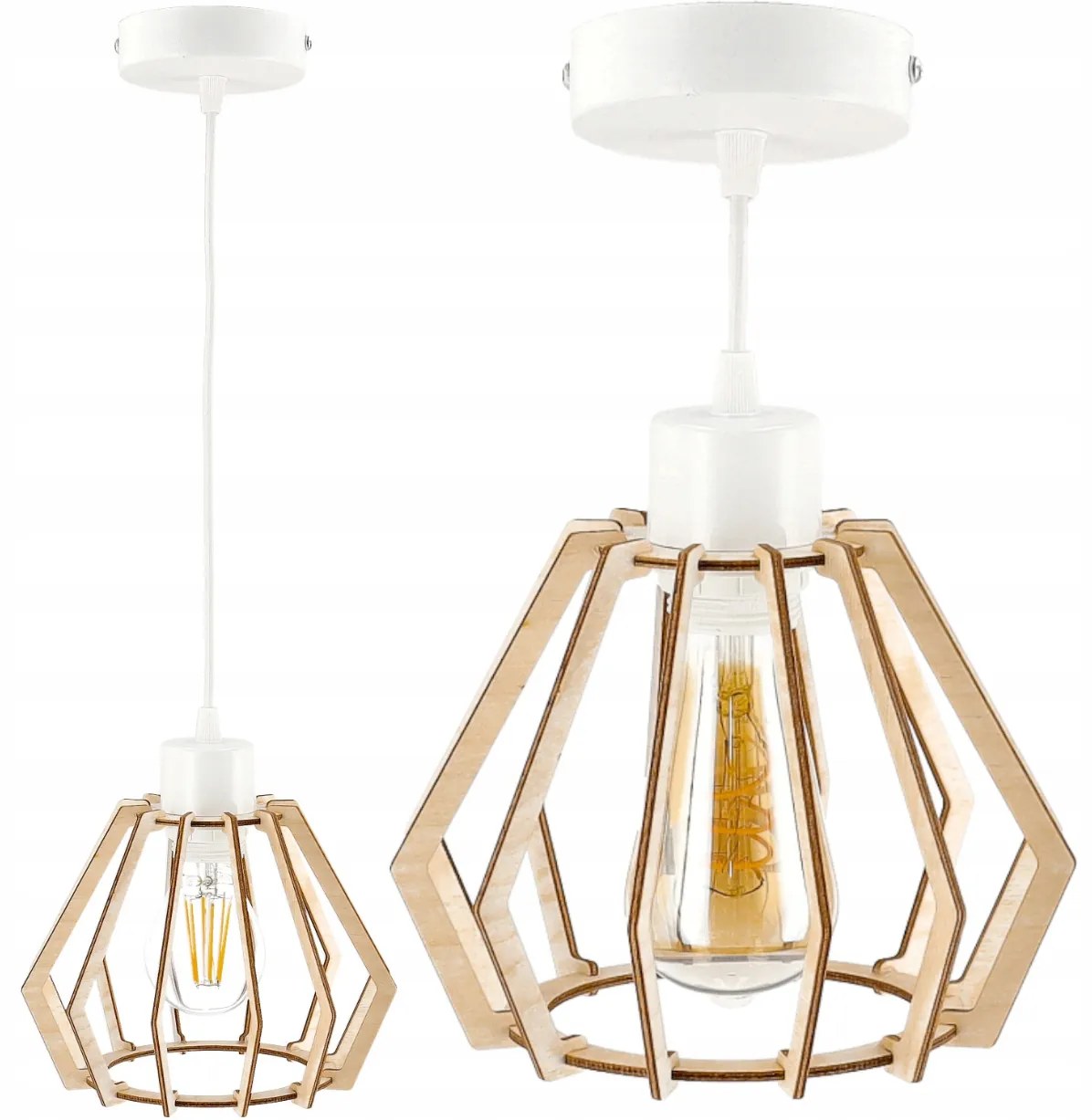 BERGE Stropná závesná lampa biela drevená diamantová