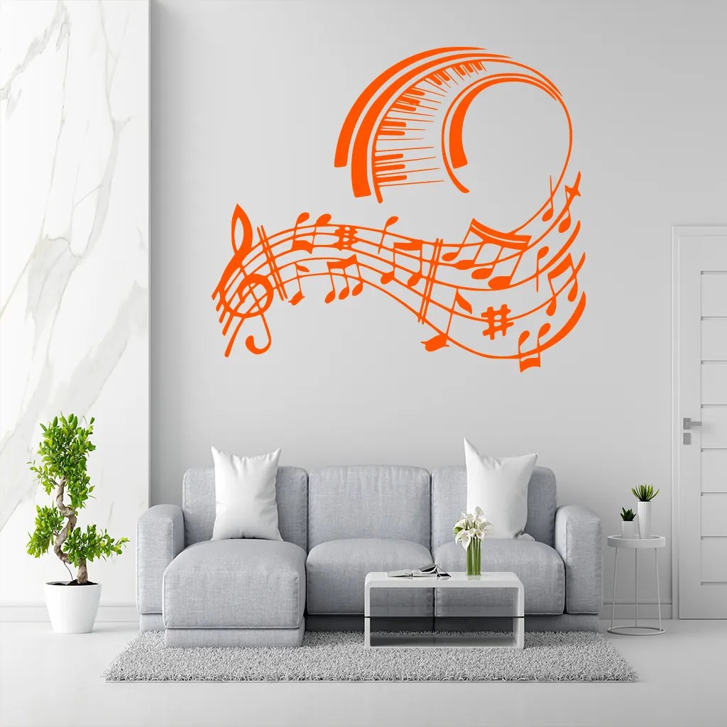 Veselá Stena Samolepka na stenu na stenu Skladba pre klavír Farba: oranžová, Veľkosť: 60 x 52 cm