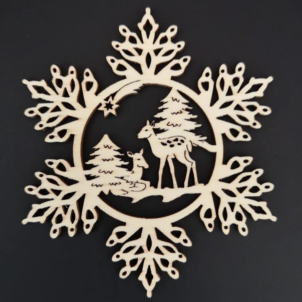 AMADEA Drevená ozdoba vločka so srnkami 9 cm