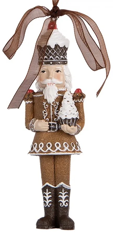 Hnedá závesná dekorácia Luskáčik v perníkovom obleku - 4*2*13 cm