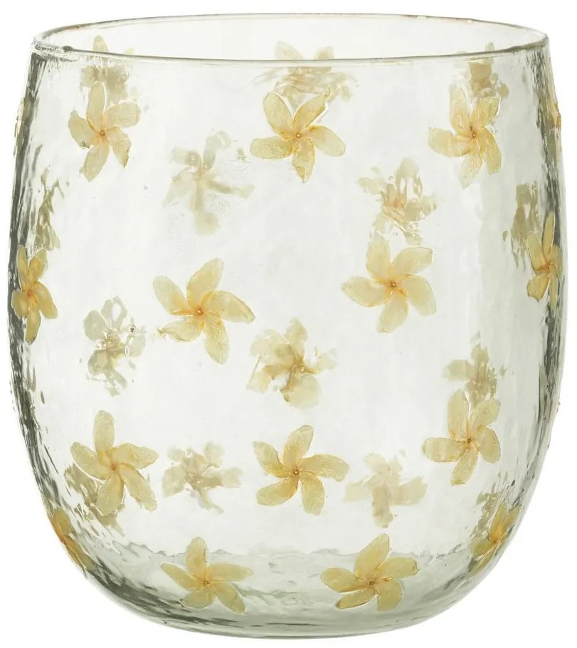 Sklenený veľký svietnik / váza so žltými kvetmi Hurricane - Ø 19*20 cm