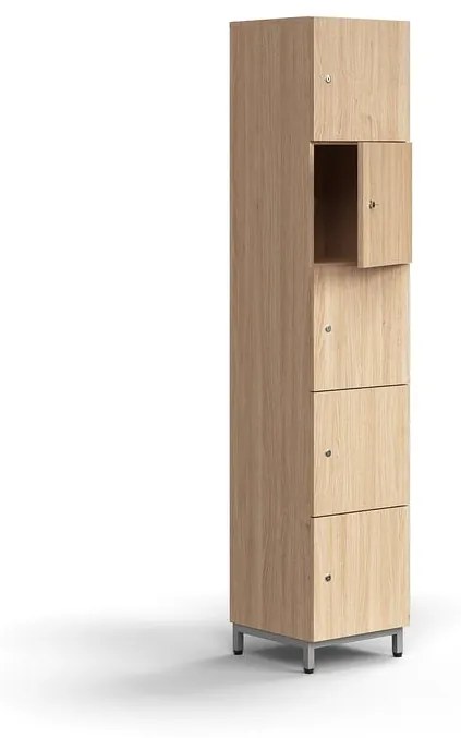 Priehradková skrinka QBUS, 5 priehradiek, na nožičkách, 2020x400x420 mm, strieborná, dub