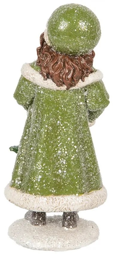 Dekorácia dievča v zelenom plášti držiaca košíček a zdobená trblietkami - 8*9*18 cm