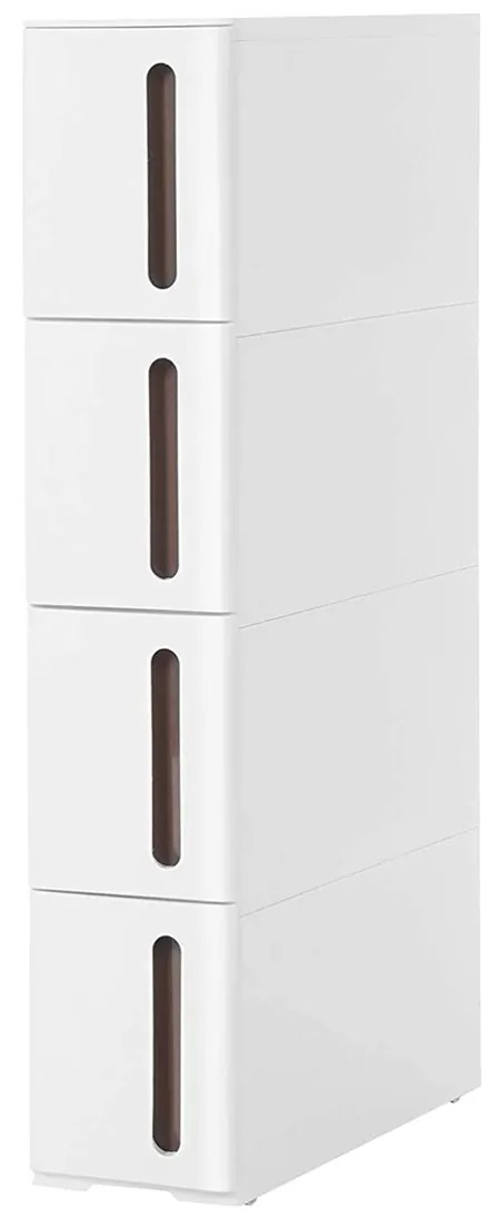 Úzky regál na kolieskach so 4 zásuvkami TROLLEY 17x84 cm, biely