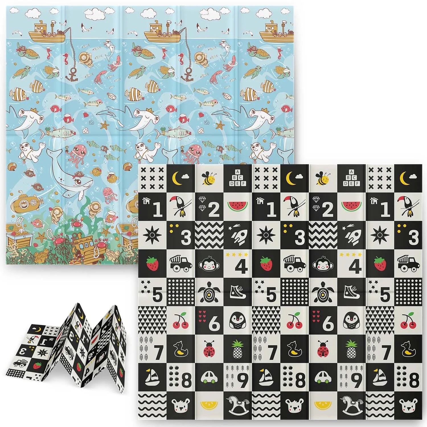 Penová podložka 200 x 180 x 1 cm Nukido NK-340 oceán-čísla