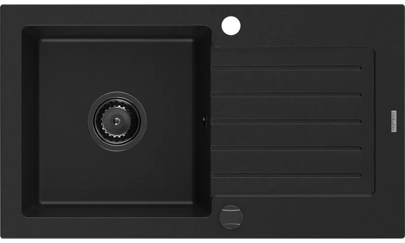 Mexen Pablo, granitový drez 752x436x161 mm, 1-komorový, čierna s čiernym sifónom, 6510751010-77-B