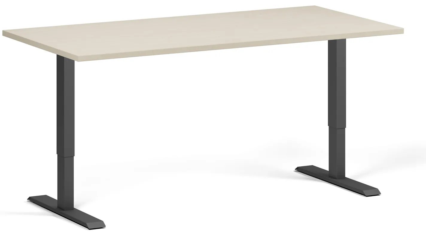 Výškovo nastaviteľný stôl, 160x80 cm, 1 motor, čierna podnož, breza