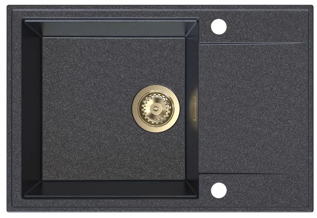 Sink Quality Sink55, kuchynský granitový drez 680x460x215 mm + zlatý sifón, čierna škvrnitá, SKQ-SINK.B.1KDO.XG