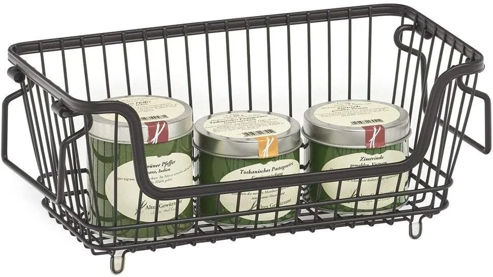 Stohovateľný kovový kôš, organizér s rúčkami, čierny BASKET, 32x16,5x14,5 cm