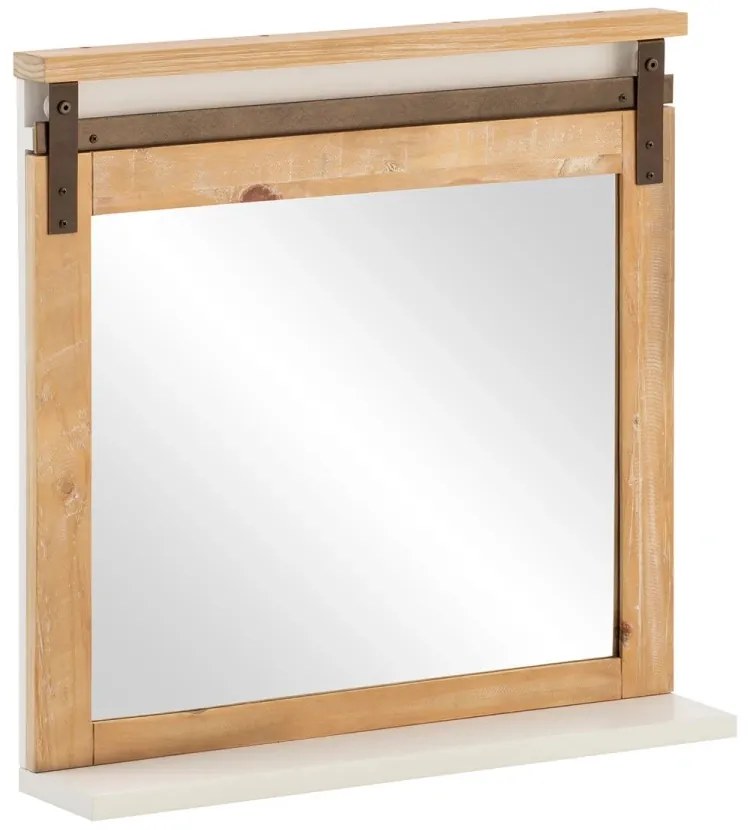 furniture-nabytek.cz - Masívne kúpeľňové zrkadlo Capera z borovice a MDF, lakované, biele/hnedé – 70x70 cm