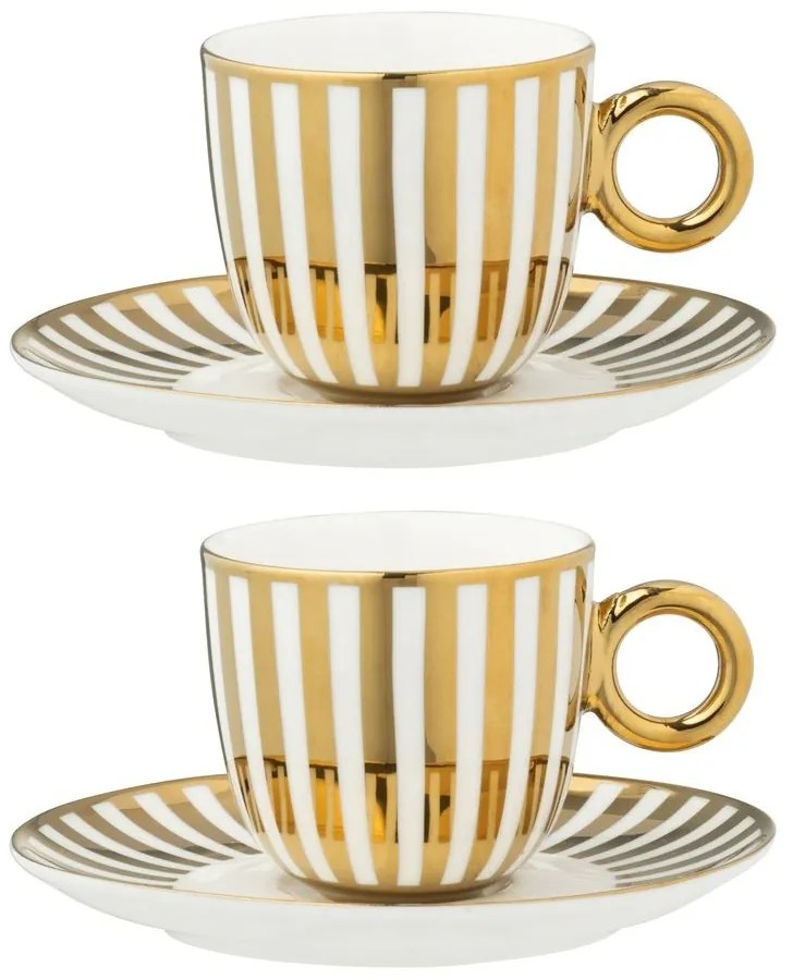 2ks bielo-zlatá pruhovaná šálka s tanierikom v krabičke - 15*9*8cm / 230 ml