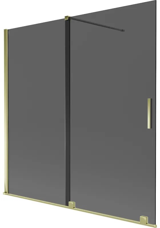 Mexen Velar, 2-krídlová posuvná vaňová zástena 160 x 150 cm, 8mm šedé sklo, zlatá lesklá, 896-160-000-41-50