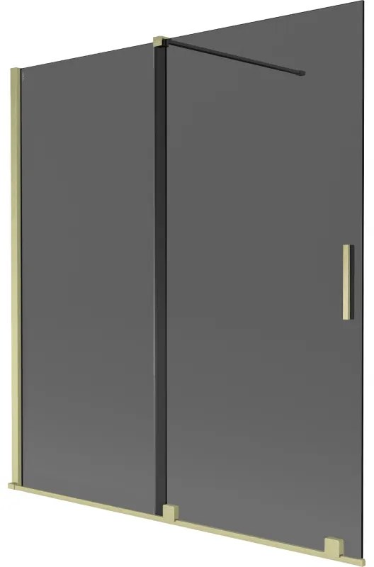 Mexen Velar, 2-krídlová posuvná vaňová zástena 150 x 150 cm, 8mm šedé sklo, zlatá matná, 896-150-000-41-55